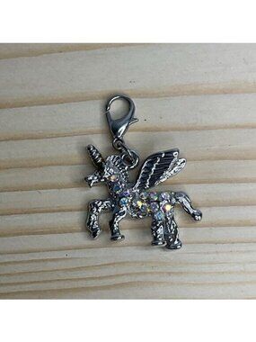 Rhinestone Unicorn Pegasus Charm Clip On Silver Y2K Fairycore Coquette Pendant
